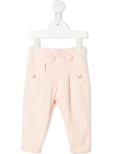 Shop Chloé Bow-detail Cotton Trousers In Neutrals