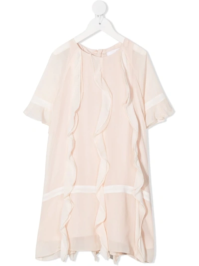Shop Chloé Ruffle Shift Silk Dress In Pink