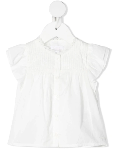 Shop Chloé Gathered Short-sleeved Blouse In White