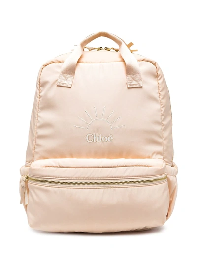 Shop Chloé Embroidered Logo Backpack In Neutrals