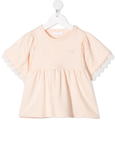 Shop Chloé Embroidered-logo Smock Top In Neutrals