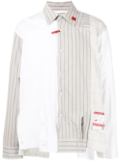 Shop Miharayasuhiro Asymmetric Mixed Print Shirt In White