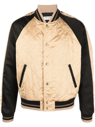 Shop Saint Laurent Two-tone Quilted Bomber Jacket In Gold