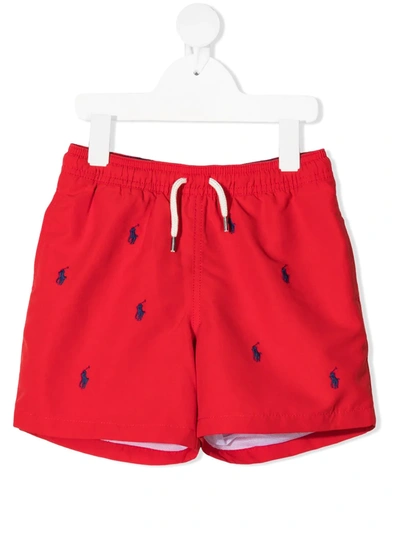 Shop Ralph Lauren Logo Print Swim Shorts In Red
