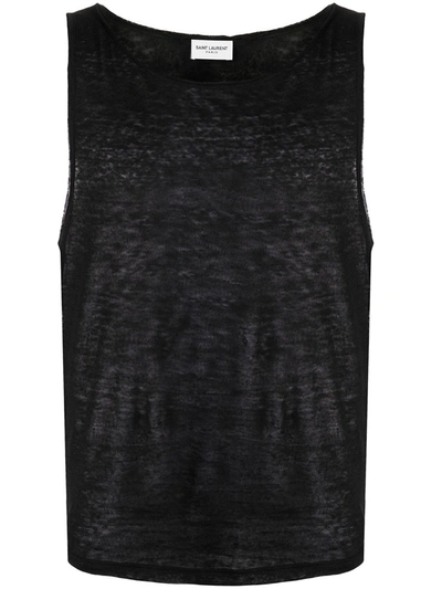 Shop Saint Laurent Linen Tank Top In Black