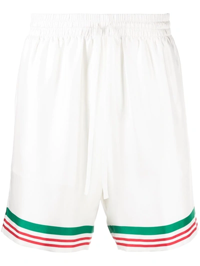 Shop Casablanca Tennis Striped Trim Silk Shorts In White
