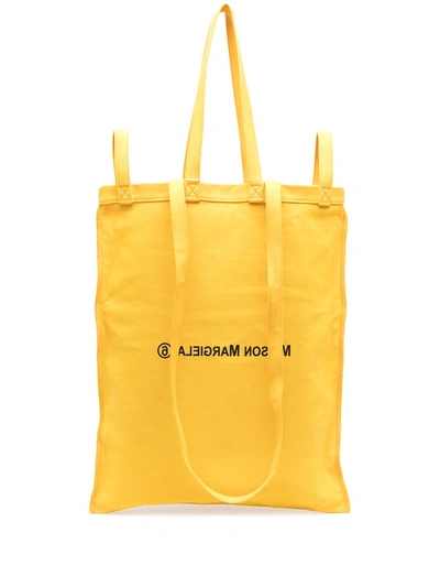 Shop Mm6 Maison Margiela Large Logo-print Tote Bag In Yellow