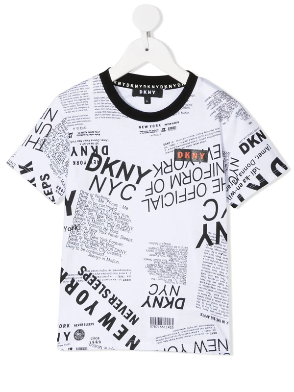 Dkny Kids' Logo Newspaper Print T-shirt In White | ModeSens