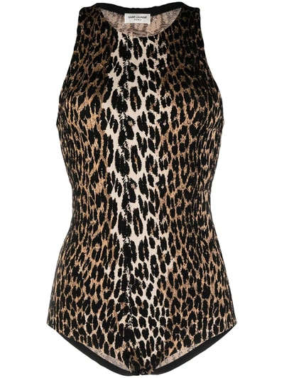 Shop Saint Laurent Leopard-print Bodysuit In Neutrals