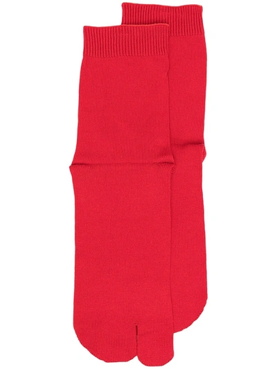 Shop Maison Margiela Tabi Toe Socks In Red