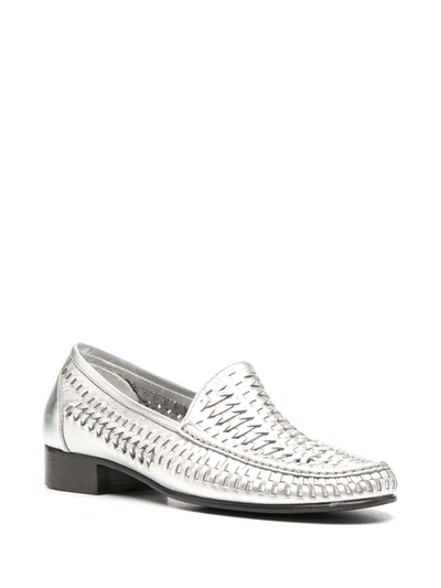 Shop Saint Laurent Interwoven Low-heel Loafers In Silver