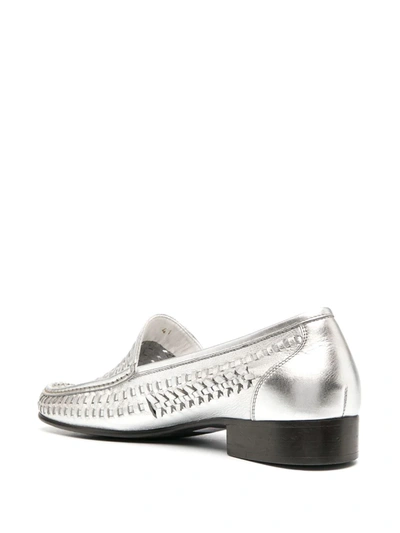 Shop Saint Laurent Interwoven Low-heel Loafers In Silver