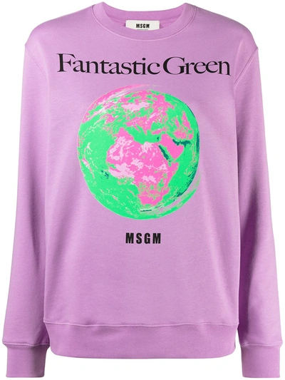 Shop Msgm Fantastic Green Cotton Sweatshirt In Purple