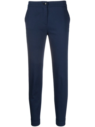 Shop Etro Cropped Cotton-blend Trousers In Blue