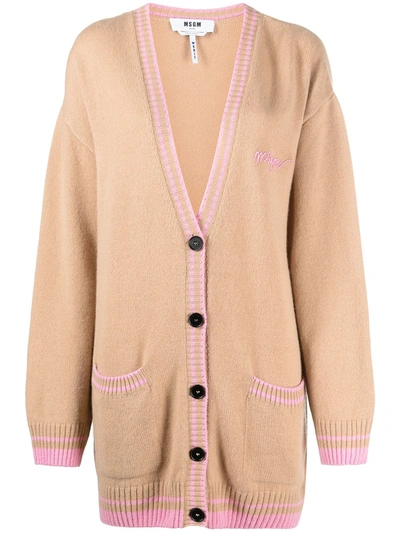 Shop Msgm Button-front Knitted Cardigan In Neutrals