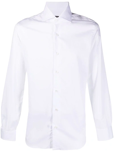 Shop Barba Cutaway-collar Cotton Shirt In White