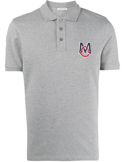 Shop Moncler Logo-embroidered Polo Shirt In Grey