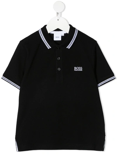 Bosswear Teen Embroidered-logo Cotton Polo Shirt In Black