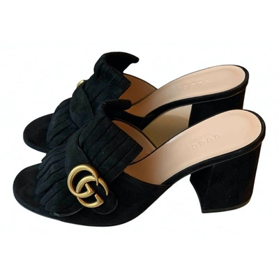 Pre-owned Gucci Marmont Black Suede Sandals