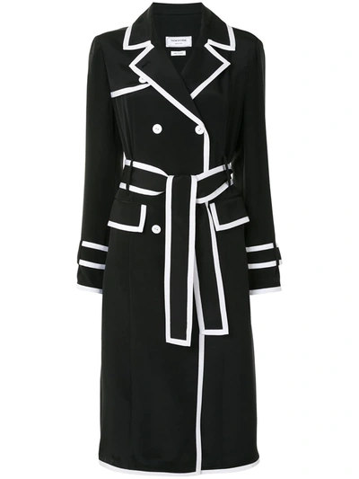 Shop Thom Browne Double-breasted Silk Coat In 415 Navy