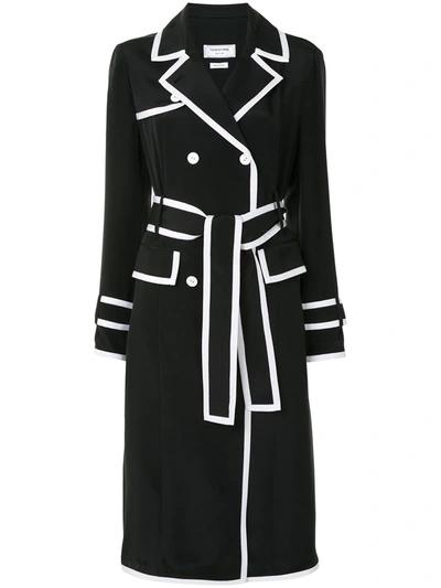 Thom Browne Tipped Crepe Belted Trench Coat Dress In 415 Navy