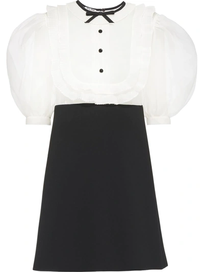 Shop Miu Miu Short-puff Sleeves Faille Cady Dress In Black