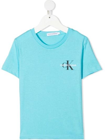 Shop Calvin Klein Embroidered-logo Cotton T-shirt In Blue