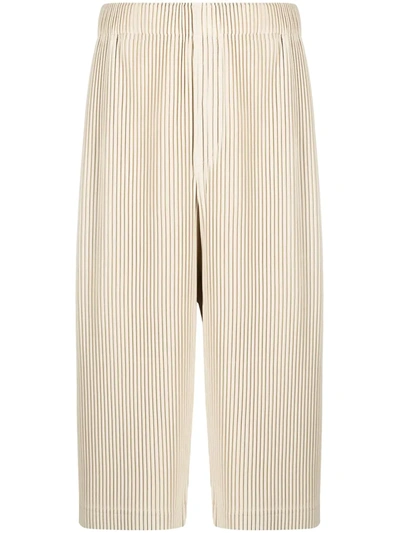 Shop Issey Miyake Wide-leg Cropped Pleated Trousers In Neutrals