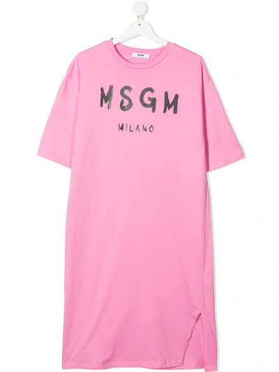 Shop Msgm Teen Logo-print T-shirt Dress In Pink