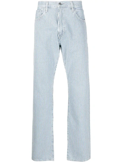 Shop Levi's Striped Straight Leg Jeans In Blue