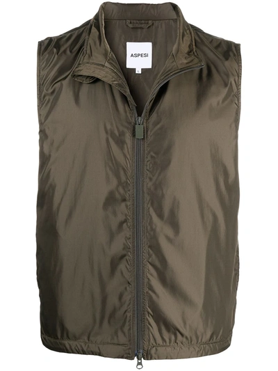 Shop Aspesi Technical Zipped-up Gilet In Green