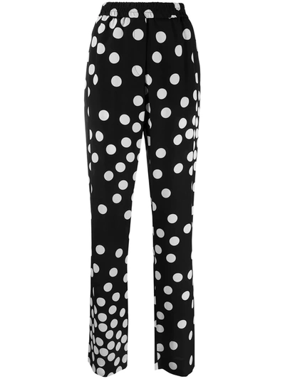 Shop Valentino Polka-dot Straight-leg Trousers In Black