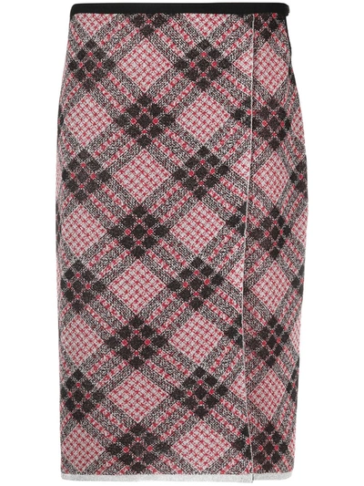Shop Miu Miu Check-pattern Wraparound Skirt In Rot