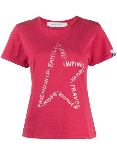 Shop Golden Goose Star-motif Slogan-print T-shirt In Pink