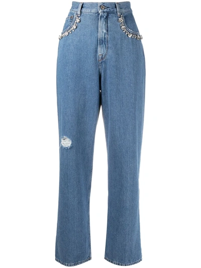 Shop Golden Goose Embellished-detail Straight-leg Jeans In Blue