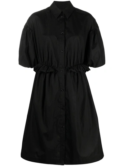 Shop Simone Rocha Ruffled Puff-sleeve Shirtdress In Black