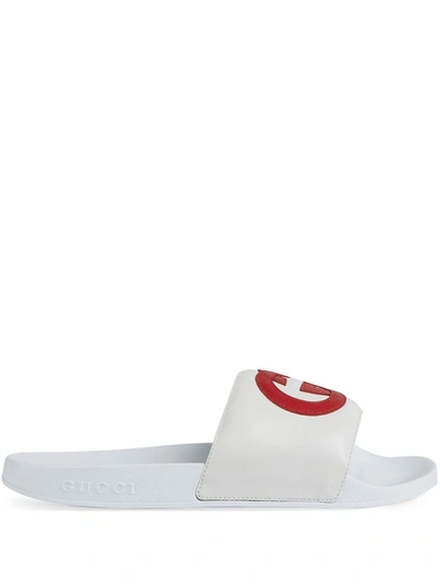 Shop Gucci Logo Pool Slides In White