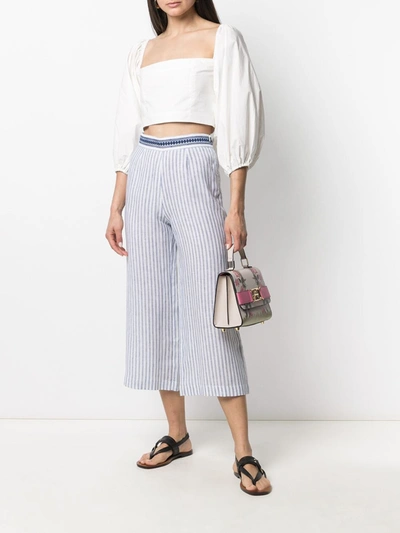 Shop Ermanno Scervino Striped Cropped Cotton Trousers In Blue