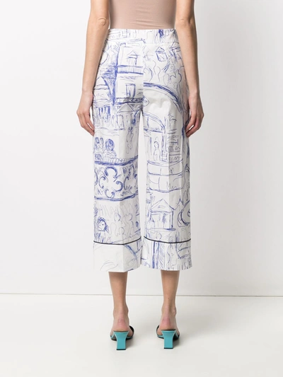 Shop Erika Cavallini Printed Cotton Cropped Trousers In White