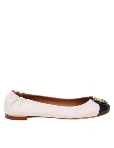 Shop Tory Burch Multi Logo Ballerina In Ivory Color Leather In Black