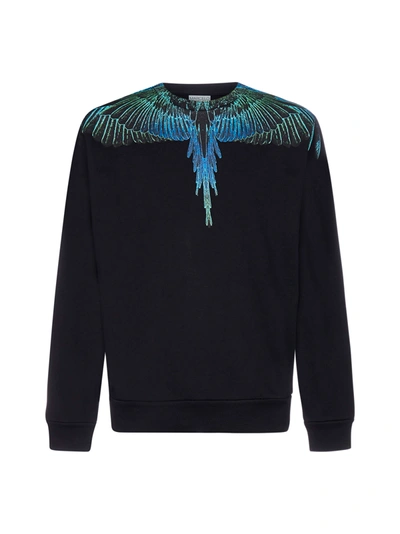Shop Marcelo Burlon County Of Milan Wings Cotton Sweatshirt In Black Blue Neon