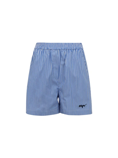 Msgm Elasticated-waist Striped Cotton-blend Shorts In Blue | ModeSens