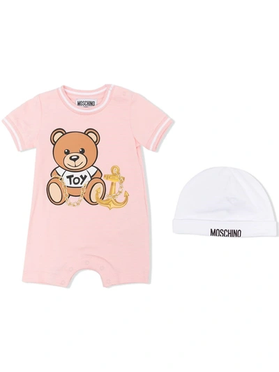 Shop Moschino Romper And Hat Gift Set In Pink