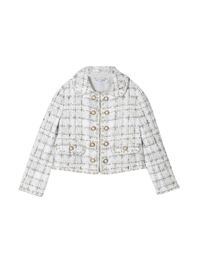 Shop Dolce & Gabbana White Tweed Jacket In Tartan