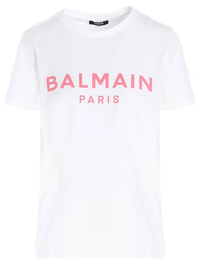 Shop Balmain T-shirt In White/pink