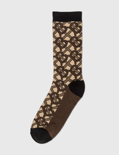 Shop Burberry Monogram Intarsia Cotton Blend Socks In Brown