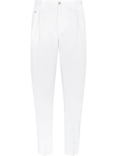 Shop Dolce & Gabbana Pleated Tapered Trousers In White