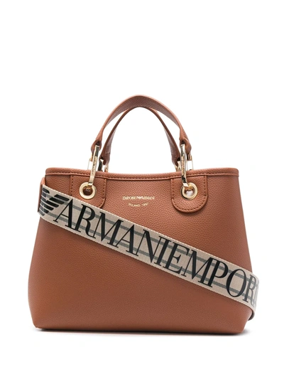 Shop Emporio Armani Logo-shoulder Strap Tote Bag In Brown