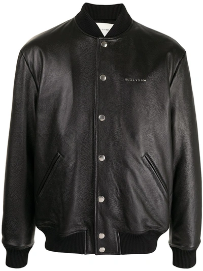 Alyx Varsity Bomber Jacket Black Leather Varsity Jacket With Metal Logo In Black