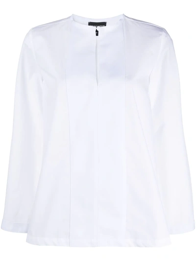 Shop Emporio Armani Panelled-bib Cotton Blouse In White